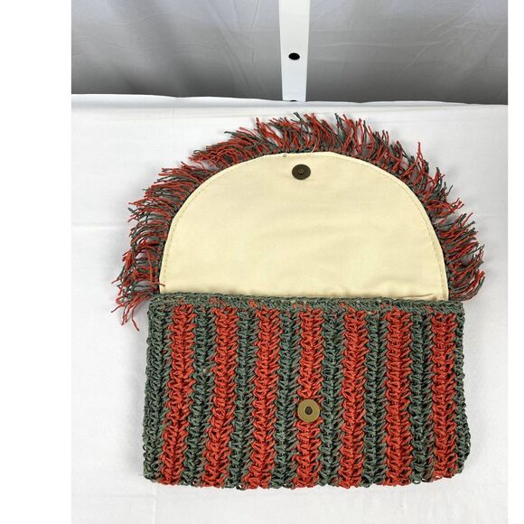 NWOT! BOHO Woven Raffia Clutch Purse by Universal Thread Orange/Green 10x7 - Picture 3 of 7